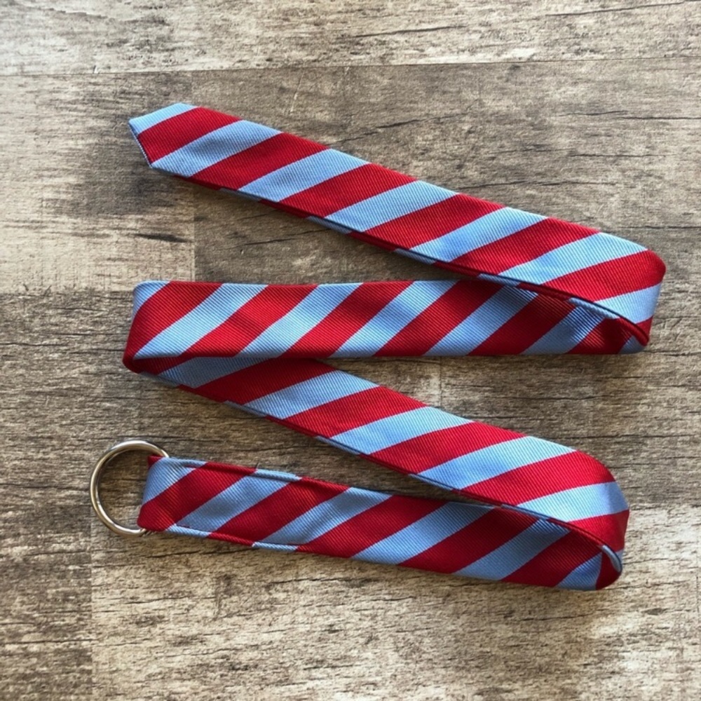 J. Crew Belt  Blue & Red Striped Silk Tie Belt